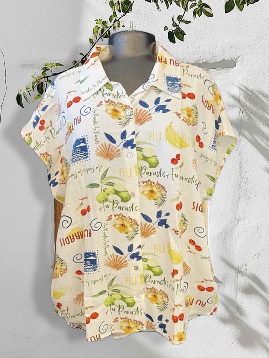 Hester & Orchard Tops - Hester & Orchard Women's Blouse M Linen Rayon Tropical Boxy Button-Up Shirt